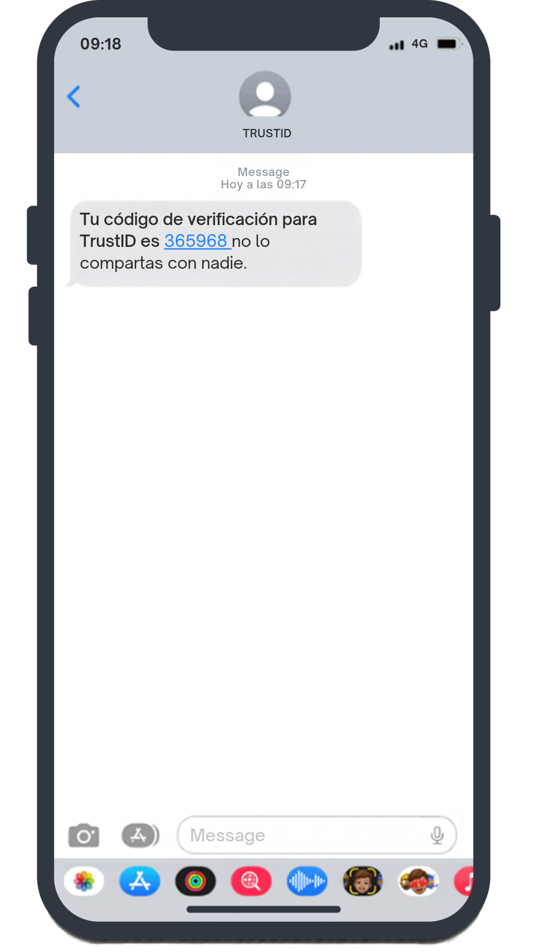 Móvil recibiendo un SMS de TrustID.cu
